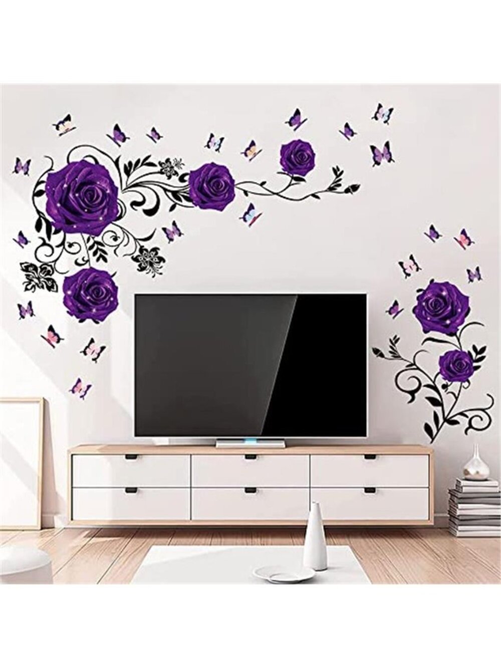 Floral Wall Decals Peel and Stick Rose Vine Bedroom Living Room Wall Decor